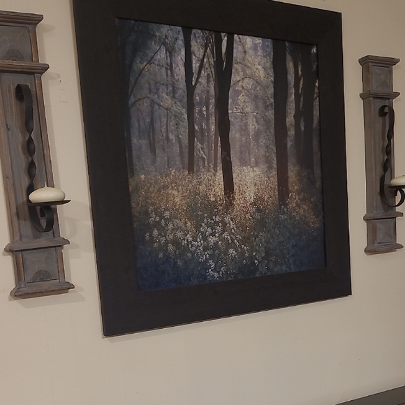 Set Of Two Wood And Metal Candle Holders With Candles - Picture 2 of 3